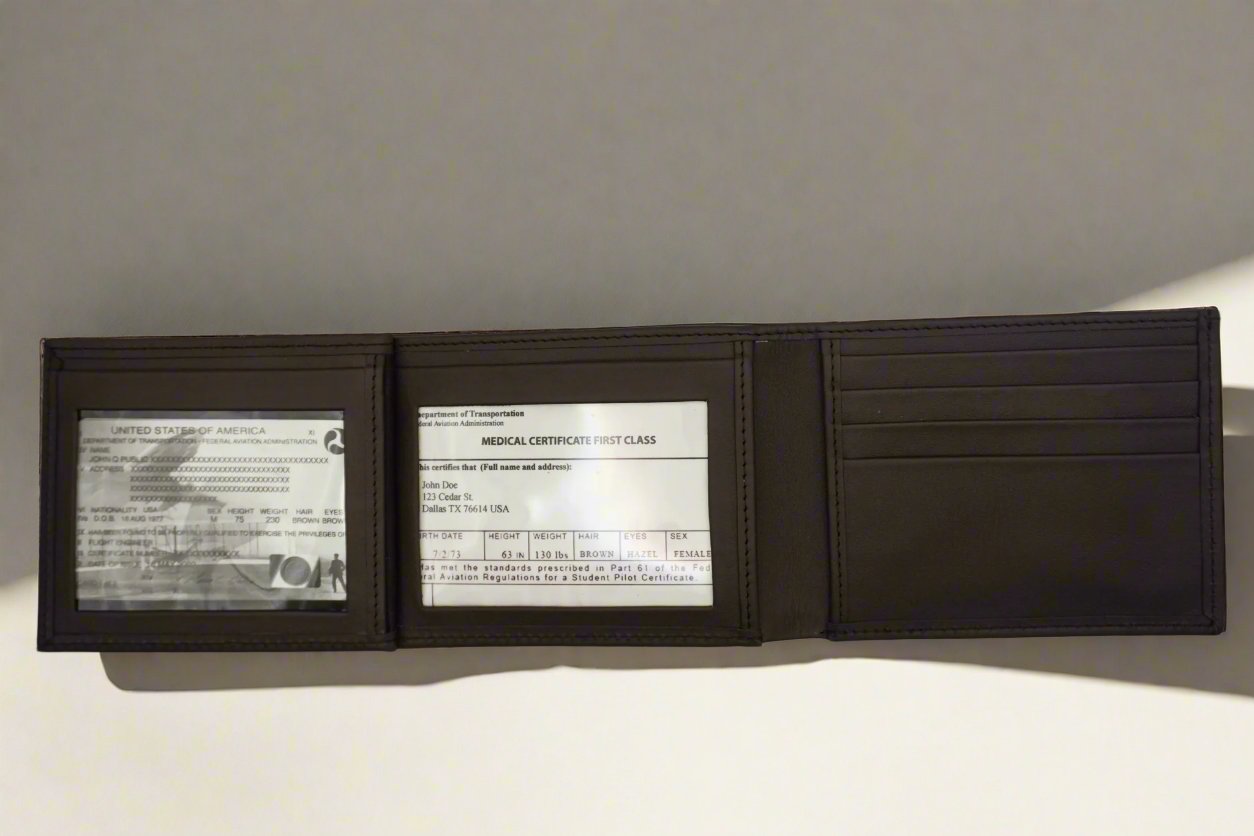The Pilot Wallet, Opened to Full, Brown, Aviation Wallet, Airplane Wallet