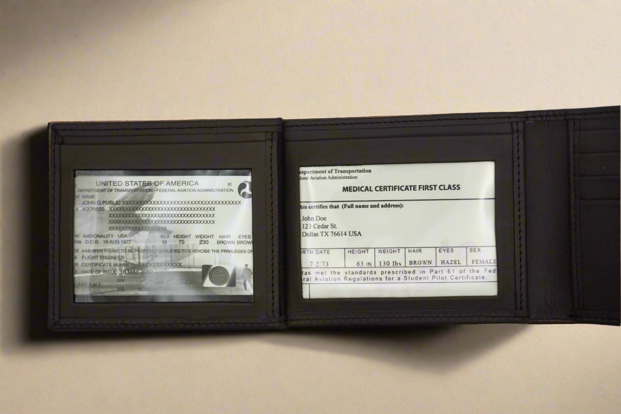 The Pilot Wallet, Pilot License Holder, Medical Certificate Holder, Aviation Wallet, Airplane Wallet
